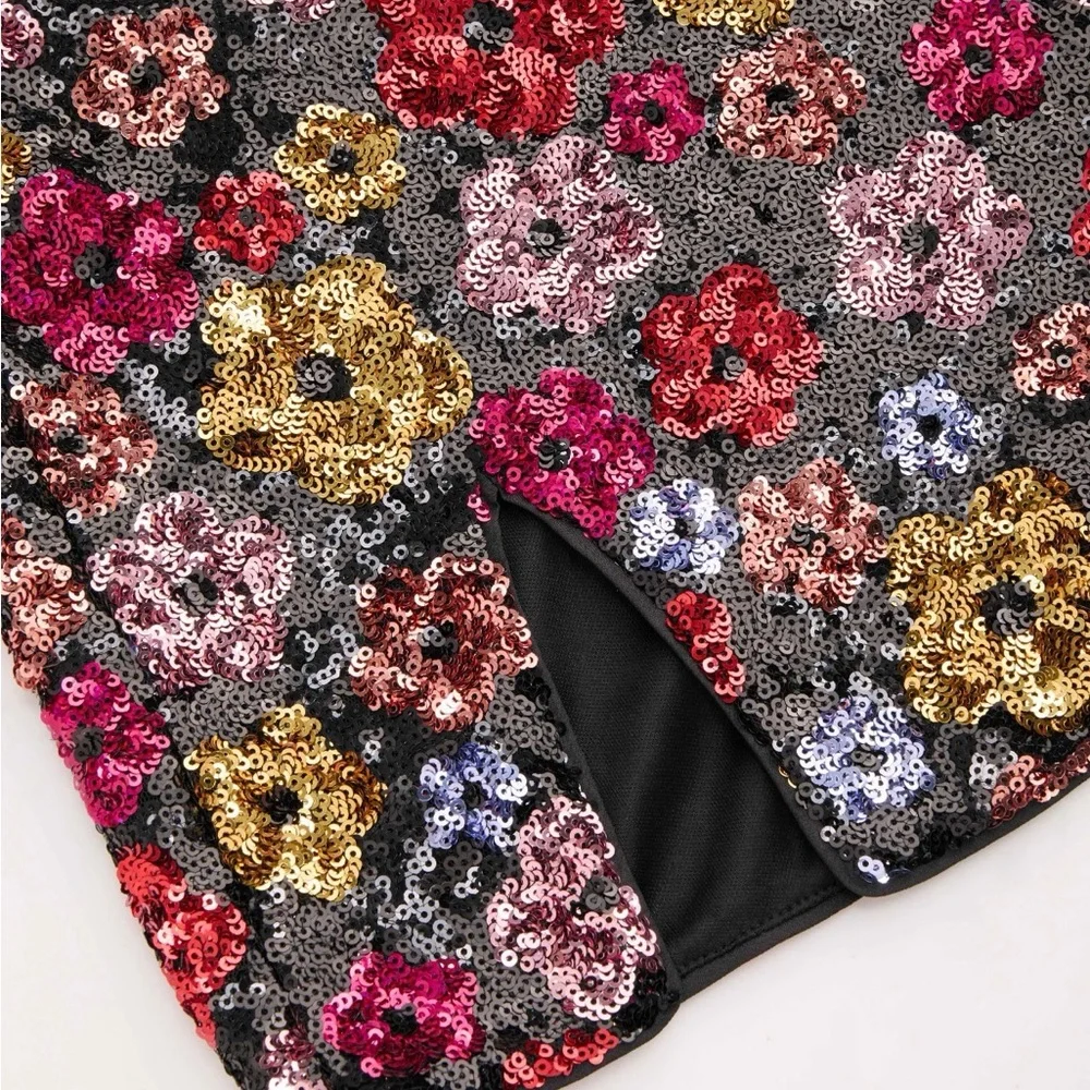 Cider Floral Sequin Mini Dress in Black with Multicolor Flowers - Picture 3 of 3